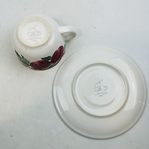 Nancy Calhoun Bella Roma 4 Cup & Saucer Set Lot Apples Cafe Classico Vintage - Picture 5 of 9